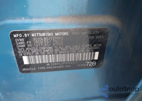 2015 Mitsubishi Mirage Es из США, поврежденный, VIN ML32A4HJ2FH052317